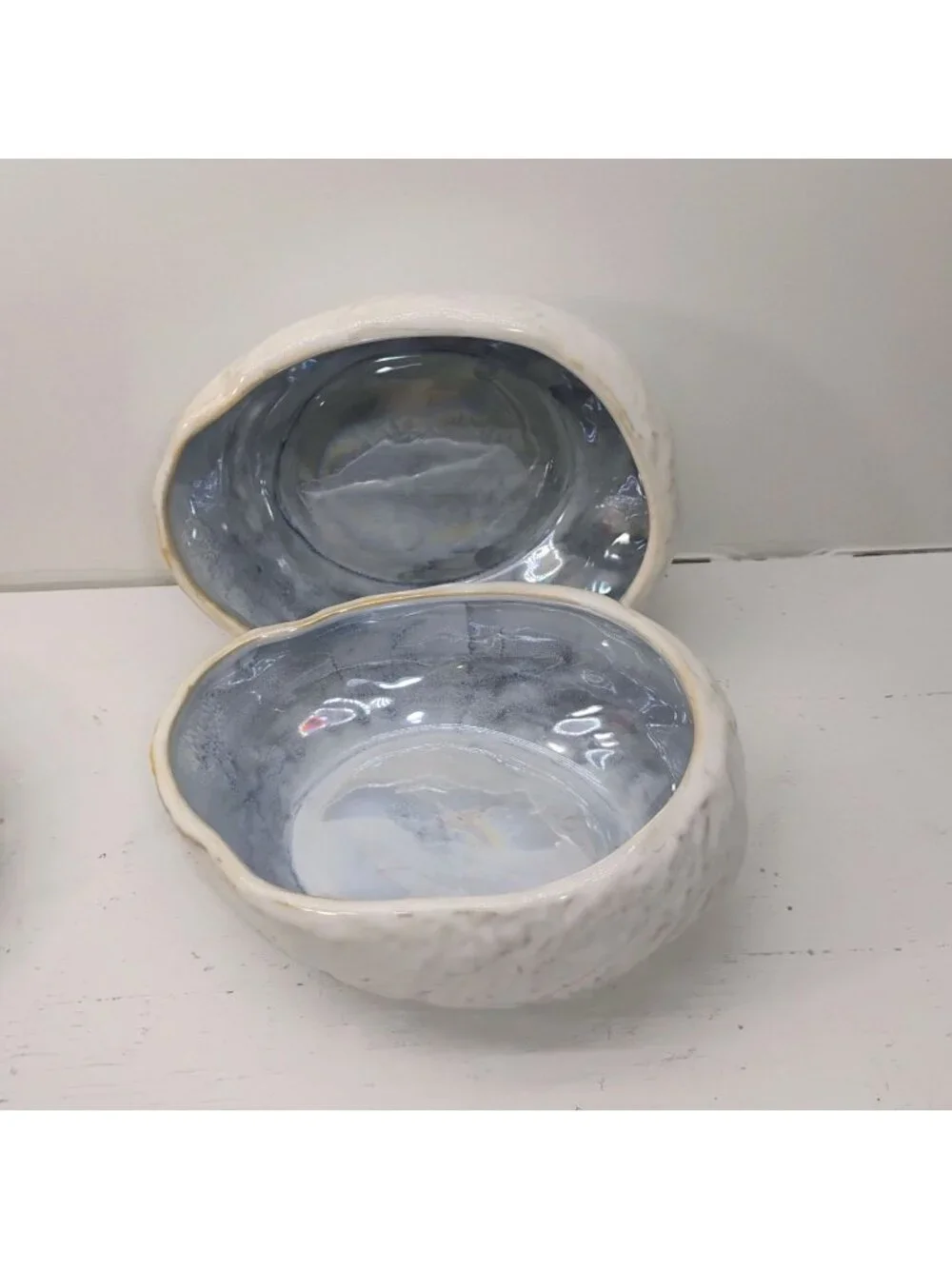 Pottery Barn Abalone Iridescent Oyster Shell Soup Salad Bowls Set of 2